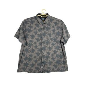 Nat Nast Shirt Mens XXL Gray/Black Palm‎ Tree Silk Blend Button Short Sleeve